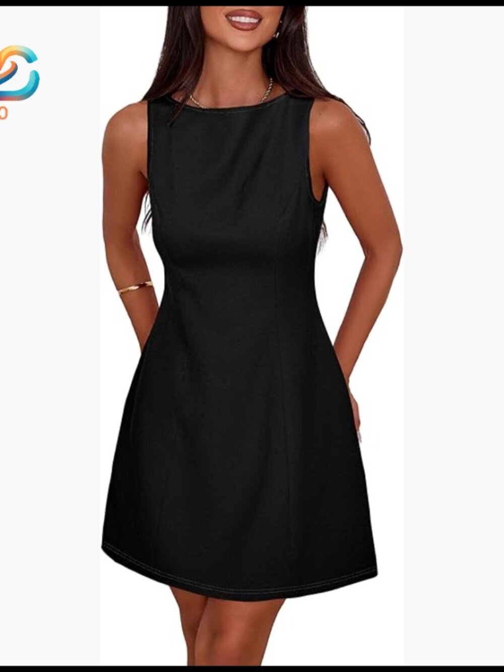 Sleeveless A-Line Mini Dress Boat Neck Formal Cocktail Party Summer